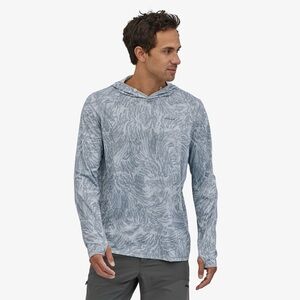 Patagonia Tropic Comfort Gray Patterned Long Sleeve Top with lodge print logo